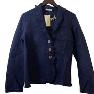 Nara Maglie Navy Wool Blend Cardigan With Tortoiseshell Buttons NWT Size X-Large